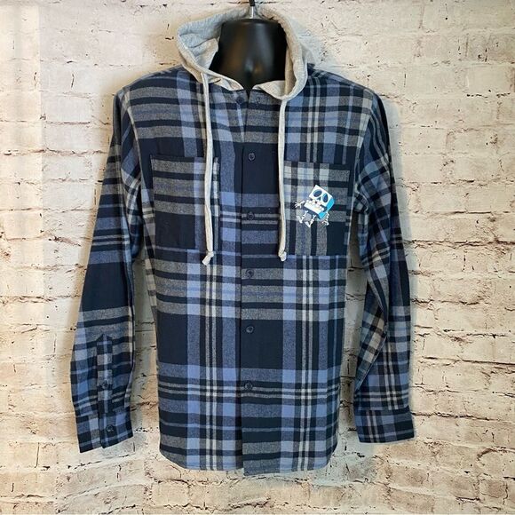 Spongebob Hooded Flannel Button Down Shirt Long Sleeve Friends Forever Medium - Picture 2 of 7